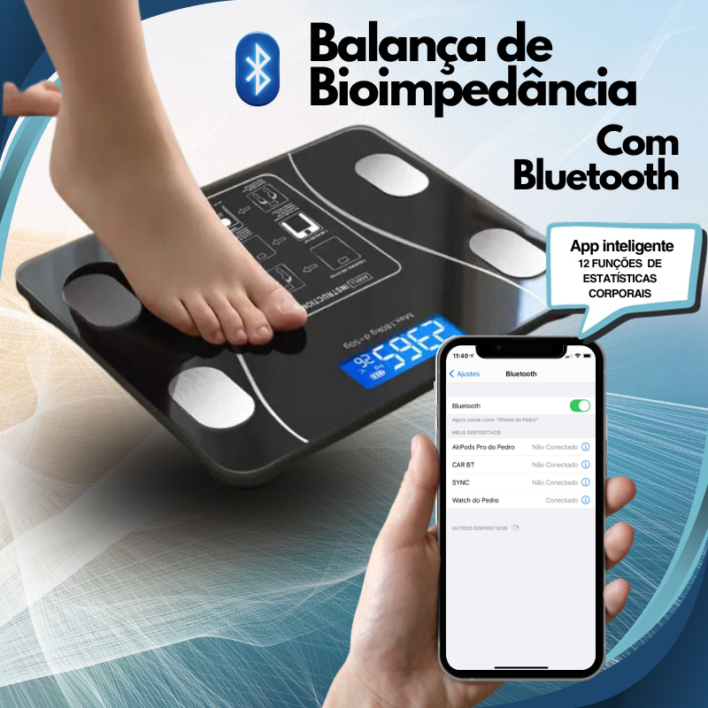Balança Corporal, Digital, Bioimpedância, Com Bluetooth,  Com Capacidade Até 150 Kg