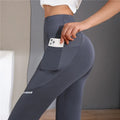 Legging Feminina Longa ou Curta, Fitness, de Cintura Alta Com Bolso, Sem Costura, Para Yoga e Ginástica